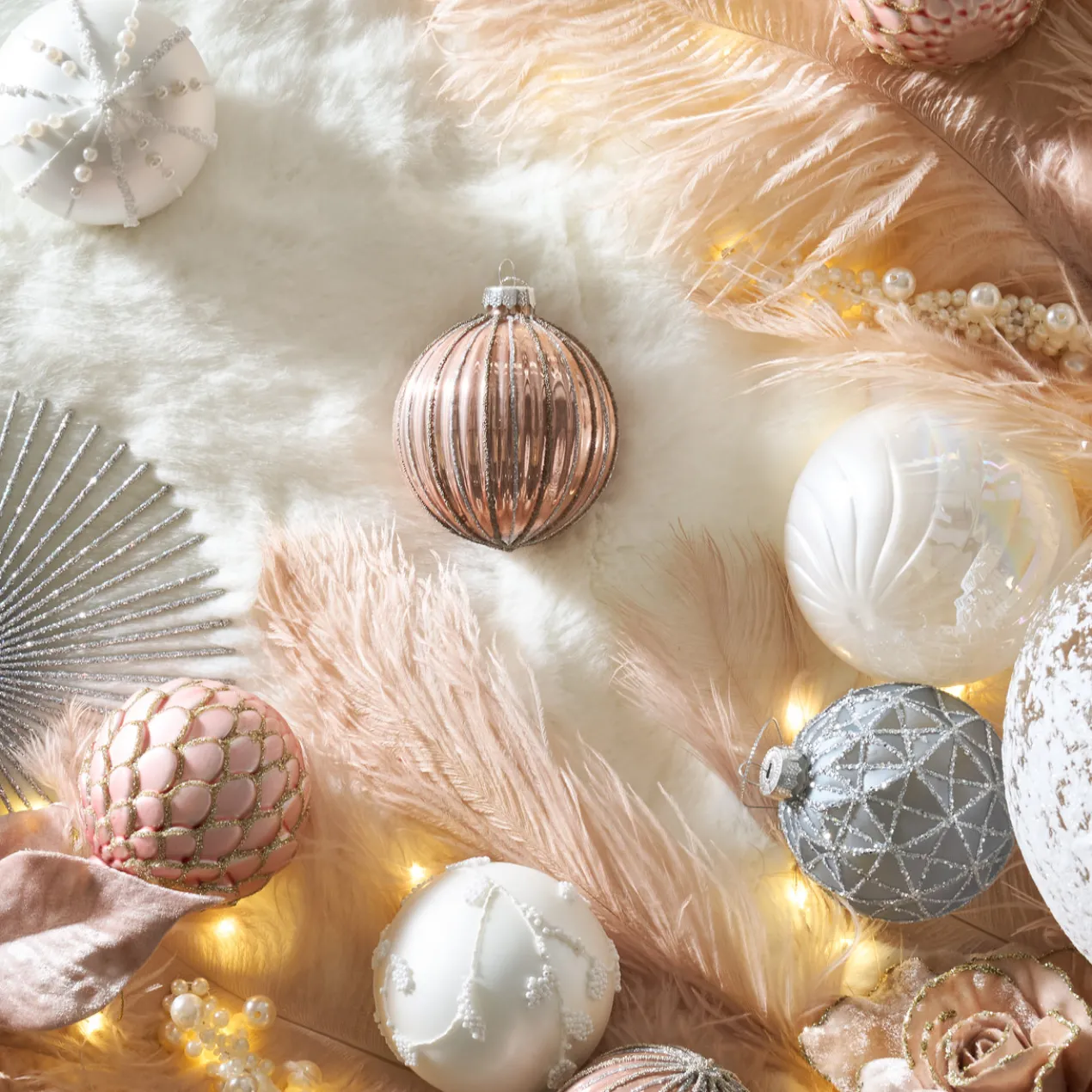 Glitter Stripe Ornament Blush - Set of 4