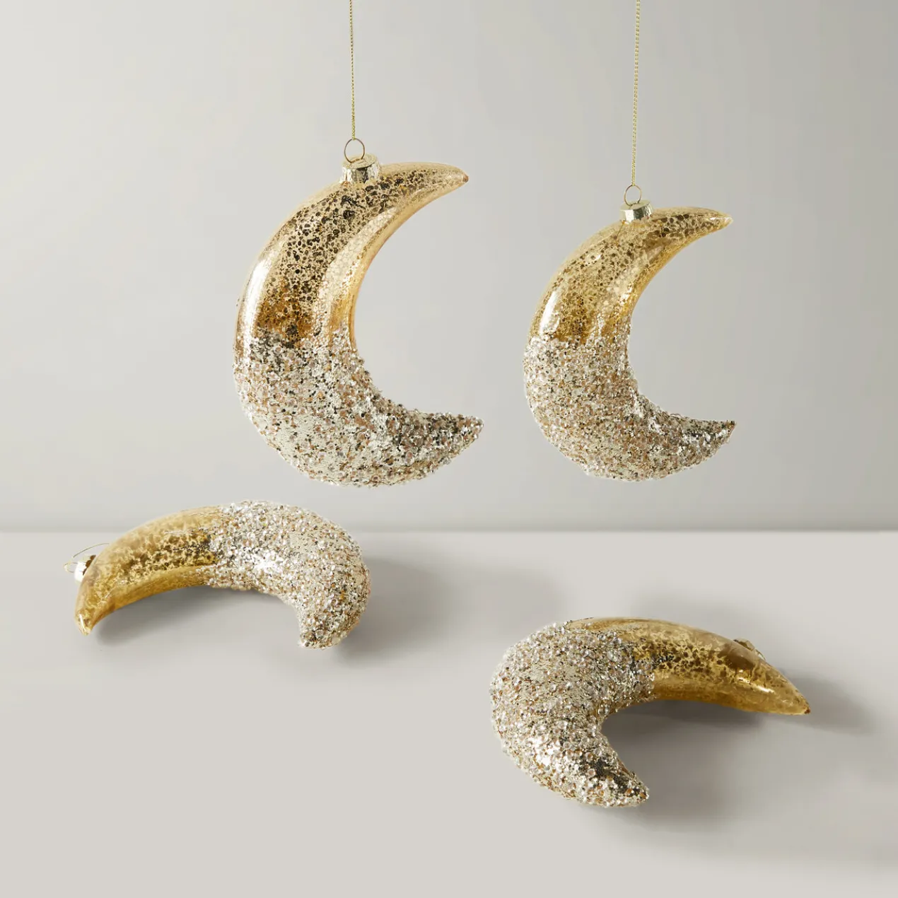 Glittered Moon Ornament - Set of 4