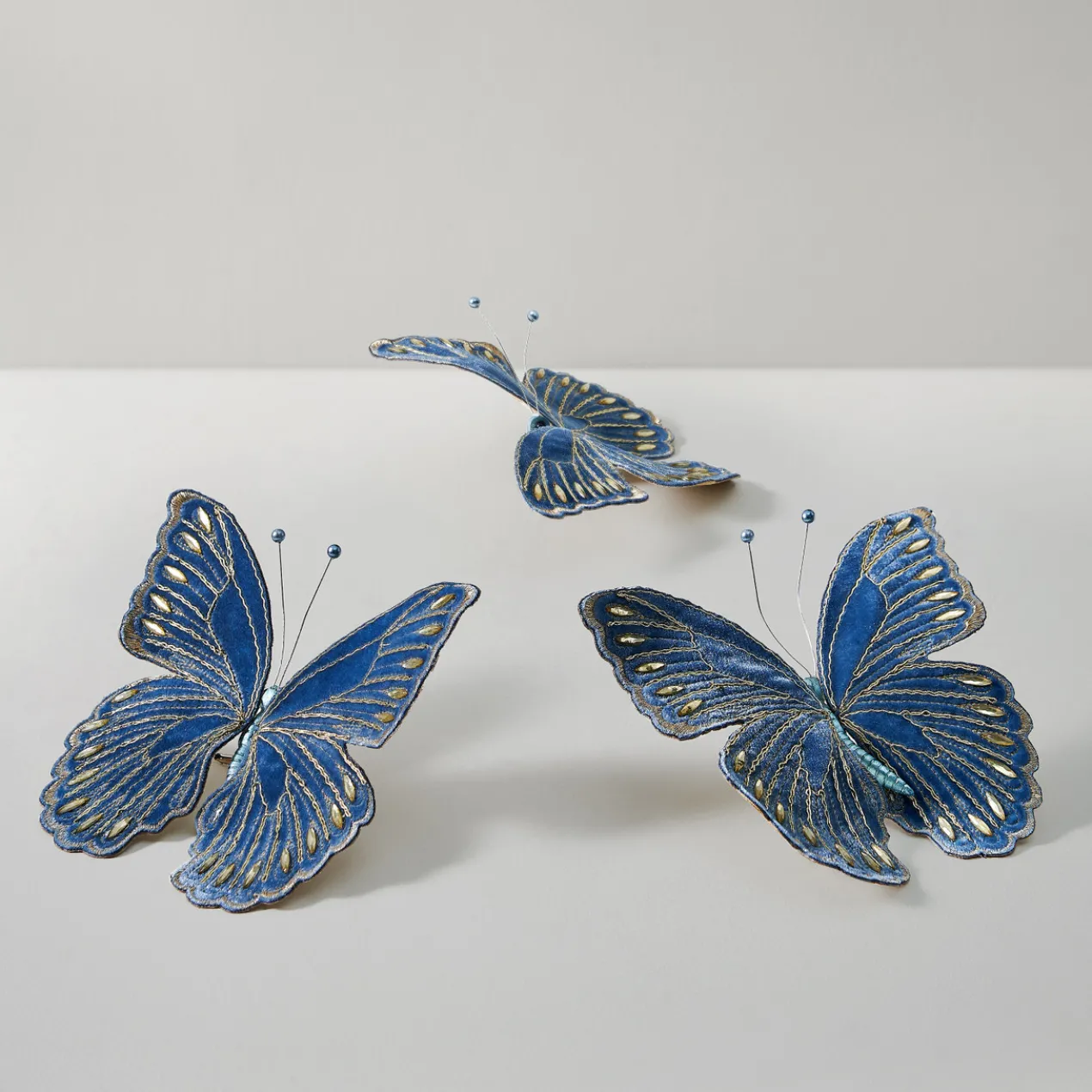 Jeweled Butterfly Clip Blue - Set of 3