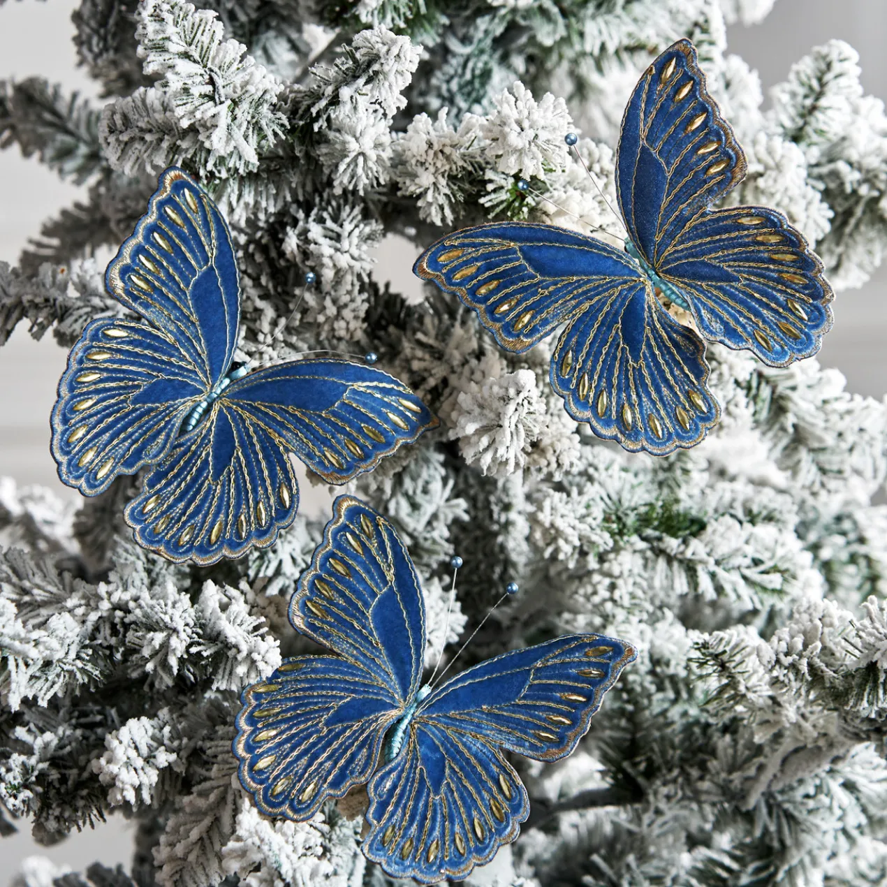 Jeweled Butterfly Clip Blue - Set of 3