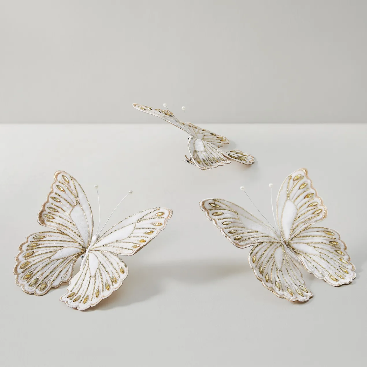 Jeweled Butterfly Clip White - Set of 3