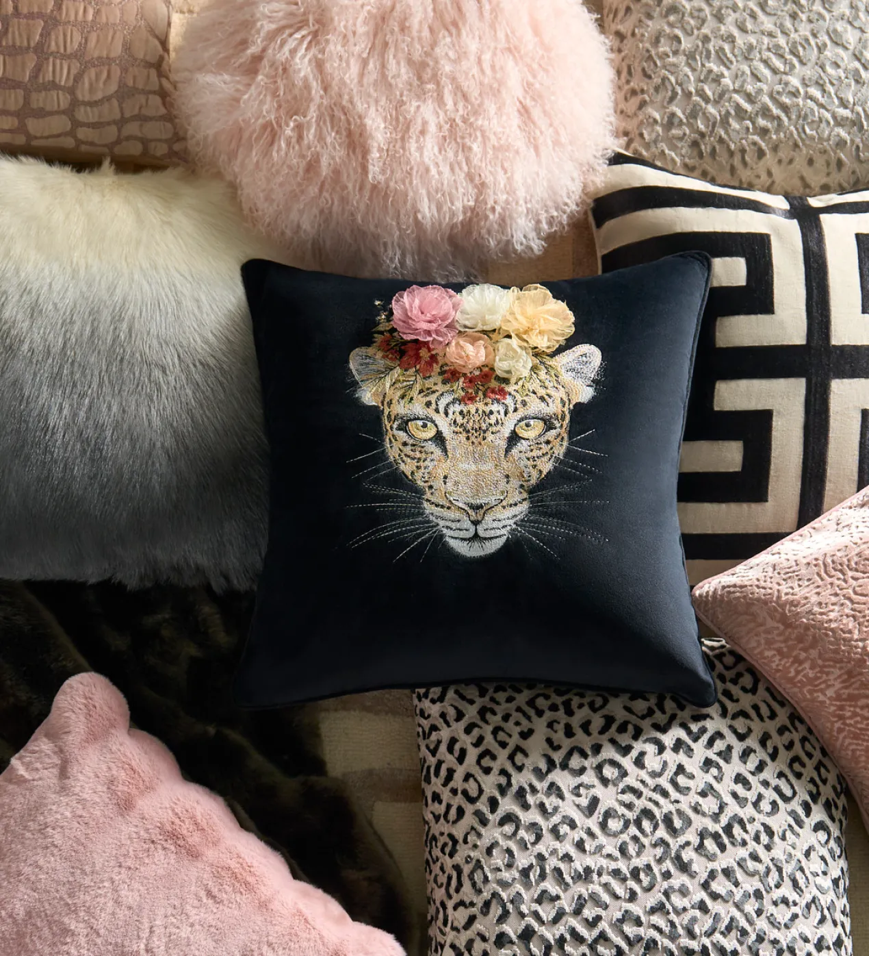 Mongolian Round Pillow 18" - Blush