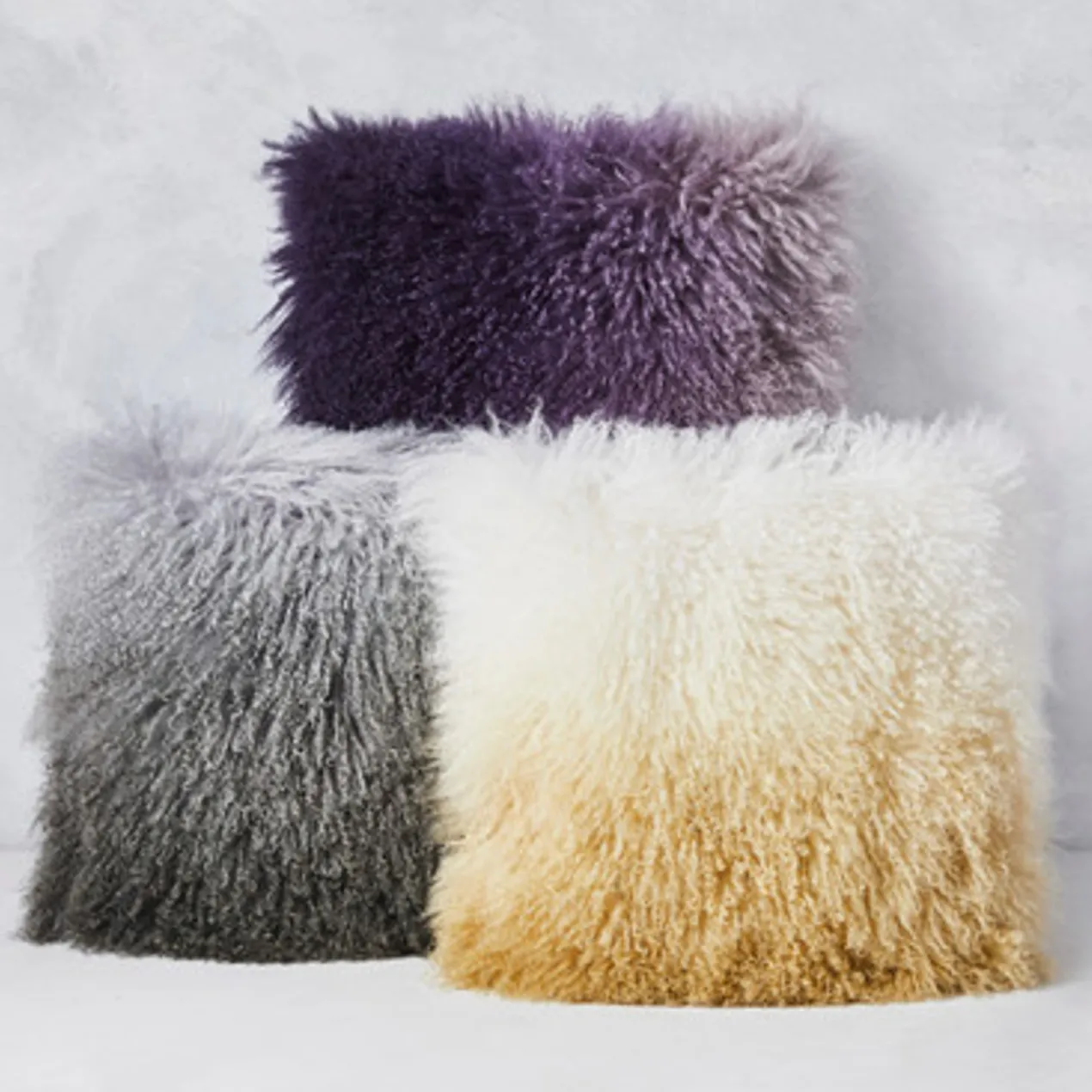 Ombre Mongolian Pillow 22" - Grey/Charcoal