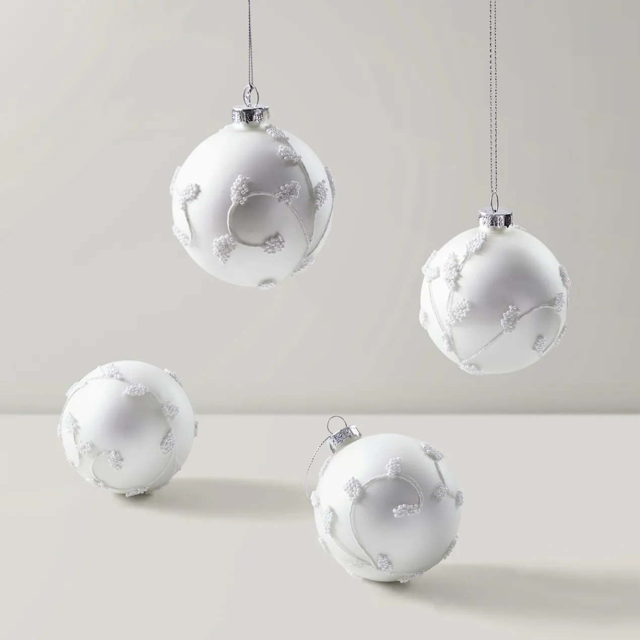 Pearled Floral Ornament - Set of 4