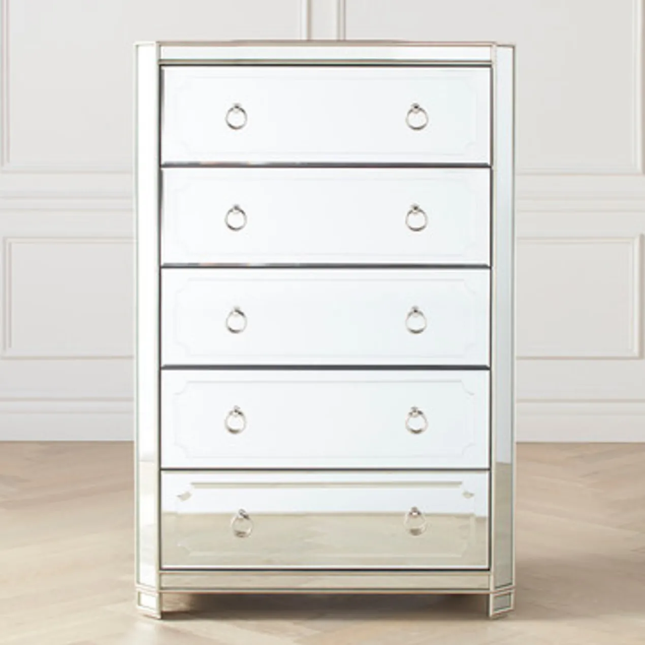 Simplicity Mirrored 5 Drawer Tall Chest